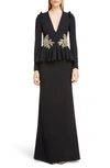 ALEXANDER MCQUEEN EMBELLISHED PEPLUM WAIST GOWN,558783QME40