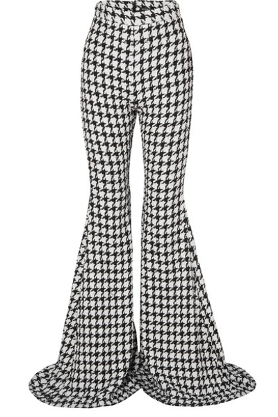 Balmain Houndstooth Cotton-blend Tweed Flared Trousers In Black