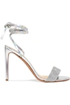 ALEXANDRE VAUTHIER KIM SWAROVSKI CRYSTAL-EMBELLISHED IRIDESCENT LEATHER SANDALS