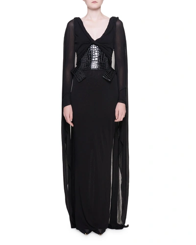 Tom Ford Grecian Draped Jersey Gown With Cape & Waist-cincher