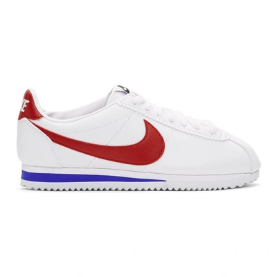 Nike Classic Cortez Leather Sneakers In White/varsity Red Varsity Royal