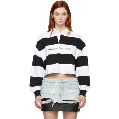 Alexander Wang Cropped Striped Polo Shirt In Black And White