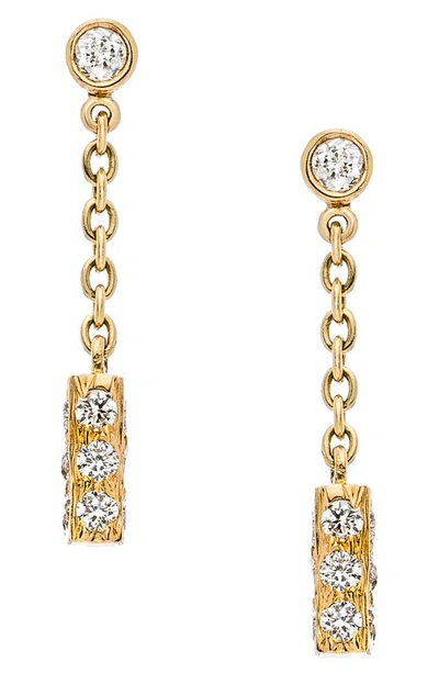 Sethi Couture Mini Diamond Bar Drop Earrings In Yellow Gold/ Diamond