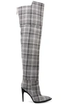 OFF-WHITE OFF-WHITE™ WOMAN VELVET-TRIMMED CHECKED KNITTED OVER-THE-KNEE BOOTS BLACK,3074457345619179625