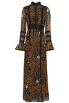 ANNA SUI LACE-TRIMMED PRINTED CHIFFON MAXI DRESS,3074457345619988323