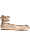 JIMMY CHOO JIMMY CHOO WOMAN GRACE CRYSTAL-EMBELLISHED METALLIC LEATHER BALLET FLATS ROSE GOLD,3074457345619775363