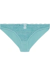 STELLA MCCARTNEY STELLA MCCARTNEY WOMAN POPPY PLAYING LACE AND STRETCH-JERSEY LOW-RISE BRIEFS TURQUOISE,3074457345619998678