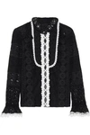 ANNA SUI ANNA SUI WOMAN PANELED EMBROIDERED ORGANZA AND COTTON-BLEND LACE BLOUSE BLACK,3074457345619985188