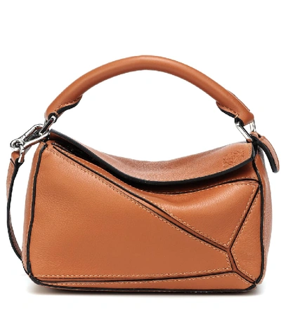 Loewe Puzzle Mini Leather Shoulder Bag In Brown