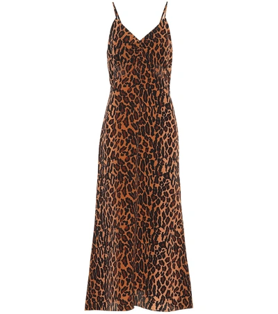 Miu Miu Leopard-print Low-back Silk Midi Dress In Beige,brown