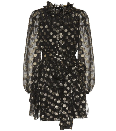 Dolce & Gabbana Polka-dot Metallic Fil Coupé Silk-blend Chiffon Mini Dress In Black