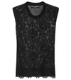 Dolce & Gabbana Sleeveless Lace Front Shell Top In Black