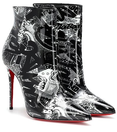 Christian Louboutin So Kate 100 Patent Nicograf Red Sole Booties In Black/white