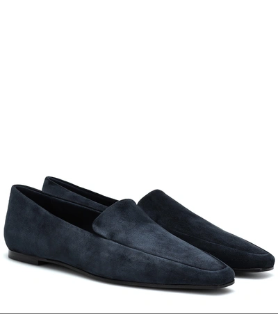 The Row Minimal Flat Suede Loafers In Blue