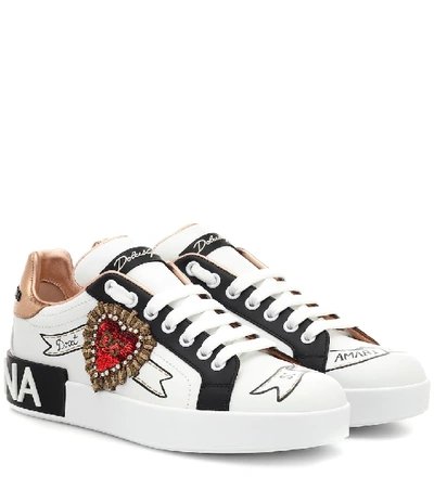 Dolce & Gabbana Portofino Embroidered Detail Sneakers In White,black