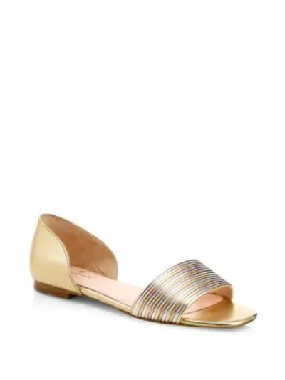 Kate Spade Henley Metallic Leather Flat Sandals In Gold Metal