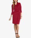 Karen Kane Three-quarter-sleeve Faux-wrap Dress In Red