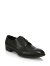 Giorgio Armani Textured Chevron Leather Derby Shoes In Black