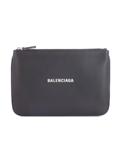 Balenciaga Everyday Printed Textured-leather Pouch In Noir Blanc