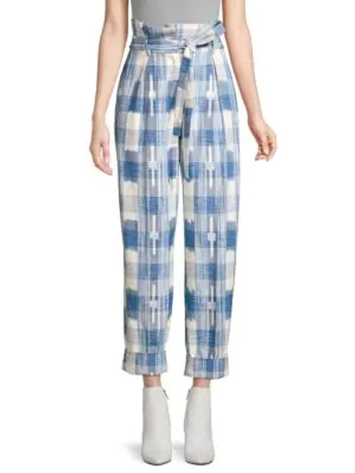 Robert Rodriguez Hollie Plaid Tie-waist Trousers In Blue Ivory Plaid