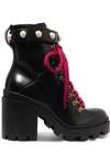 GUCCI Faux pearl-embellished leather ankle boots