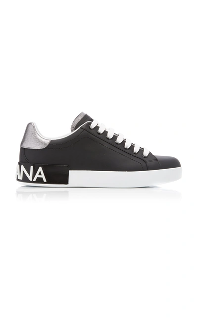 Dolce & Gabbana Portofino Sneakers In Black Leather With Silver Inserts Dolce E Gabbana