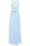 ZUHAIR MURAD WOMAN EMBROIDERED SILK-BLEND TULLE AND VOILE GOWN LIGHT BLUE,AU 1392478273107