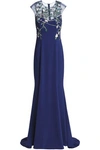 MONIQUE LHUILLIER WOMAN EMBELLISHED PANELED TULLE GOWN INDIGO,GB 9057334113795925
