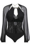 dressing gownRTO CAVALLI WOMAN EMBELLISHED CUTOUT SILK-VOILE AND LACE BODYSUIT BLACK,GB 10375442619413993
