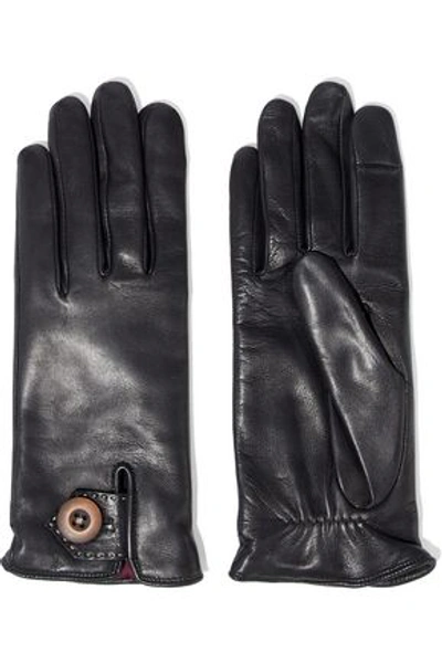 Agnelle Woman Alexandra Button-detailed Leather Gloves Black