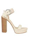 CHLOÉ CHLOÃ© WHITE LEATHER STACKED HEEL SANDALS WHITE/BEIGE,CHC19S12884-6J1