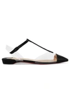 CHRISTIAN LOUBOUTIN NOSY CRYSTAL-EMBELLISHED SATIN AND PVC POINT-TOE FLATS