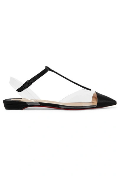 Christian Louboutin Nosy Crystal-embellished Satin And Pvc Point-toe Flats In Black