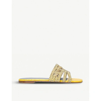 Gina Loren Crystal-embellished Leather Sandals In Yellow