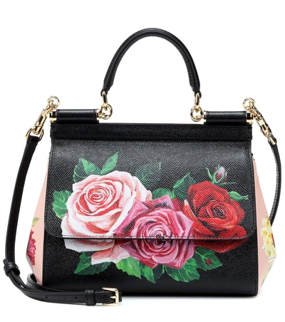 Dolce & Gabbana Sicily St. Dauphine Small Roses Shoulder Bag In Black