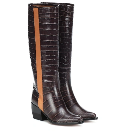 Chloé Crocodile-effect Leather Knee-high Boots In 3e8 Wide Forest