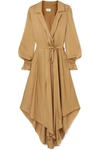 ARJE WRAP-EFFECT BELTED SILK-SATIN DRESS