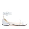 JIMMY CHOO JAIMIE FLAT White Nappa Leather and Clear Plexi Sandal with Round Buckle Fastening,JAIMIEFLATAEX S