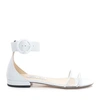 Jimmy Choo Jaimie Flat White Nappa Leather And Clear Plexi Sandal With Round Buckle Fastening In White/clear