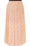 GUCCI Grosgrain-trimmed pleated printed silk-twill midi skirt