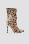 NA-KD HIGH HEEL SNAKE PU STILETTO BOOT - BROWN,MULTICOLOR