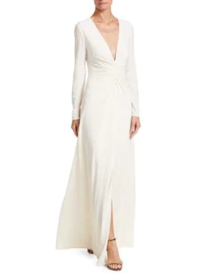 H Halston V-neck Ruched Jersey Gown In Cream