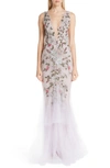 MARCHESA EMBROIDERED FLORAL EVENING DRESS,M24829