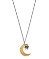 ACANTHUS OXIDISED SILVER CRESCENT MOON AND STAR DIAMOND NECKLACE