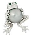 KOJIS Platinum Tahitian Pearl Gemstone Frog Brooch,5057865480787