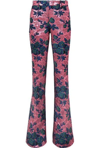 Gucci Floral Metallic-brocade Kick-flare Trousers In Pink