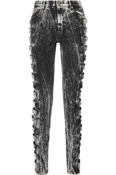 Gucci Marble-wash Cotton Skinny Jeans In Black Multi