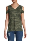 SWEET ROMEO Camouflage Cold-Shoulder Top