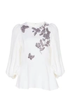 ANDREW GN BUTTERFLY BEADED CADY PEPLUM BLOUSE,T20TC/ANC19