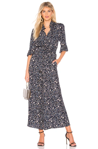 Rebecca Taylor Vivianna Long-sleeve Floral-print Silk Jumpsuit In Navy Combo